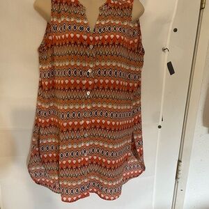 Fig and Flower Sleeveless Multicolor Geometric Blouse